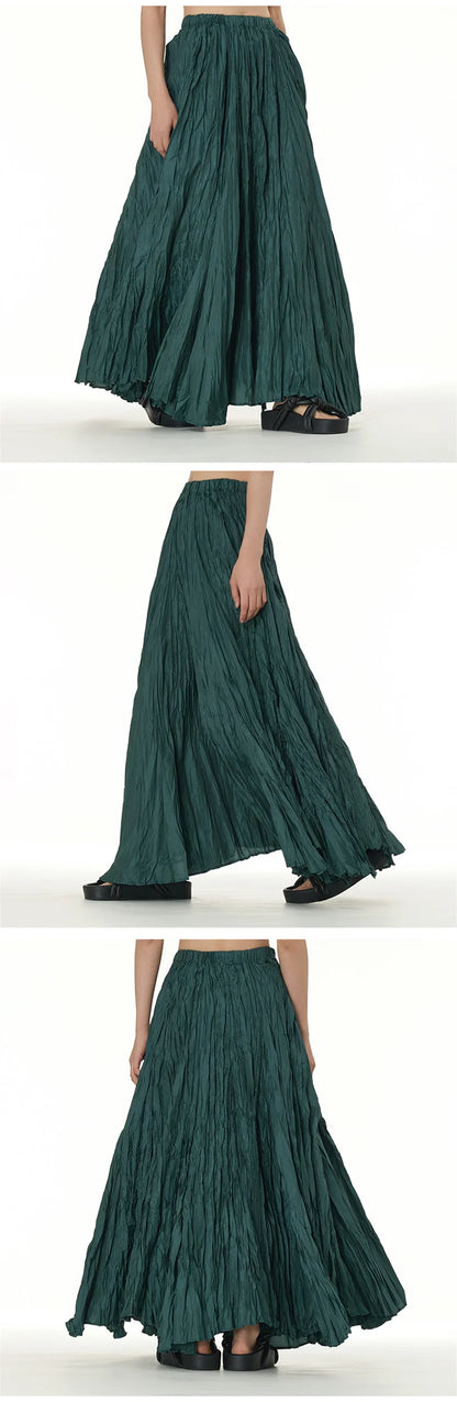 Elegant Drape Crumpled Skirts Women Summer Elastic Waist Big-Hem Long Skirts Large Size Loose Umbrella Skirts Female Streetwear