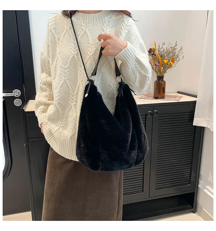 Autumn/Winter faux mink fur women's bag, commuter-friendly large-capacity tote bag, versatile handheld single-shoulder bags