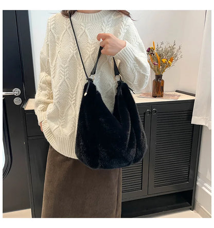 Autumn/Winter faux mink fur women's bag, commuter-friendly large-capacity tote bag, versatile handheld single-shoulder bags