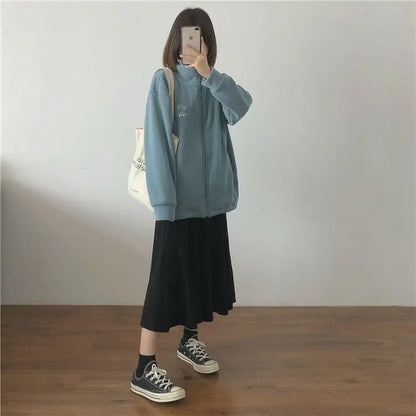 Autumn Winter Fleece Zipper Sweatshirt Jacket Women Clothing Embroidery Coats Warm Long Sleeve Cardigan Sport Outdoor Sweatshirt