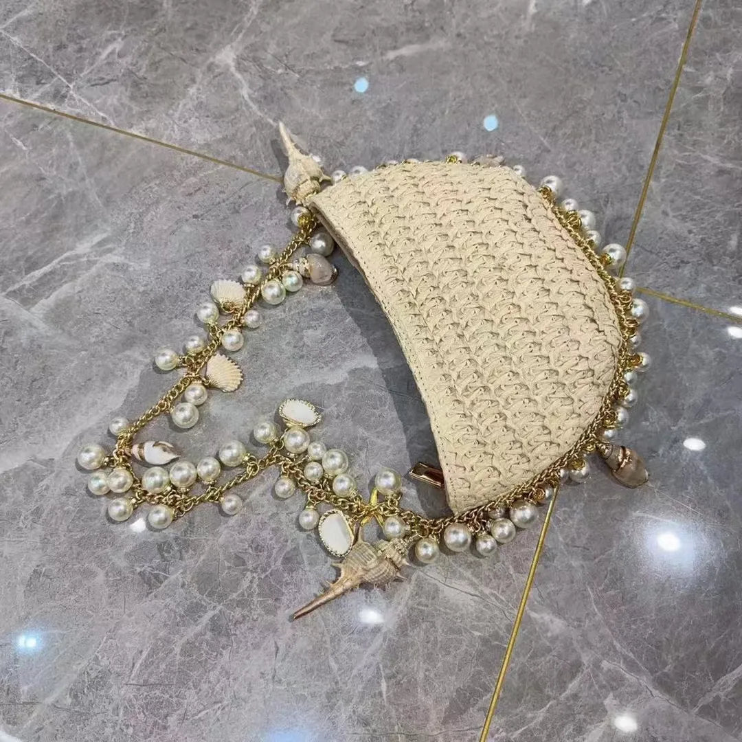 Fairy Pearl Conch Grass Woven Bag Handheld Crossbody Bag