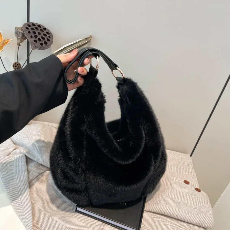 Autumn/Winter faux mink fur women's bag, commuter-friendly large-capacity tote bag, versatile handheld single-shoulder bags