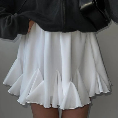 Talenza Women's White Mini Skirt A Line High Waist Sexy Cute Ruffle Retro Tennis Skirt Black Elastic Waist Short Skirt Summer