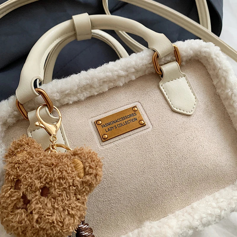 2024 Winter Lamb Woolen Handbag Women's Bag Designer Plush Handbag Fashion Casual Shoulder Messenger Bag Female Square bolsas