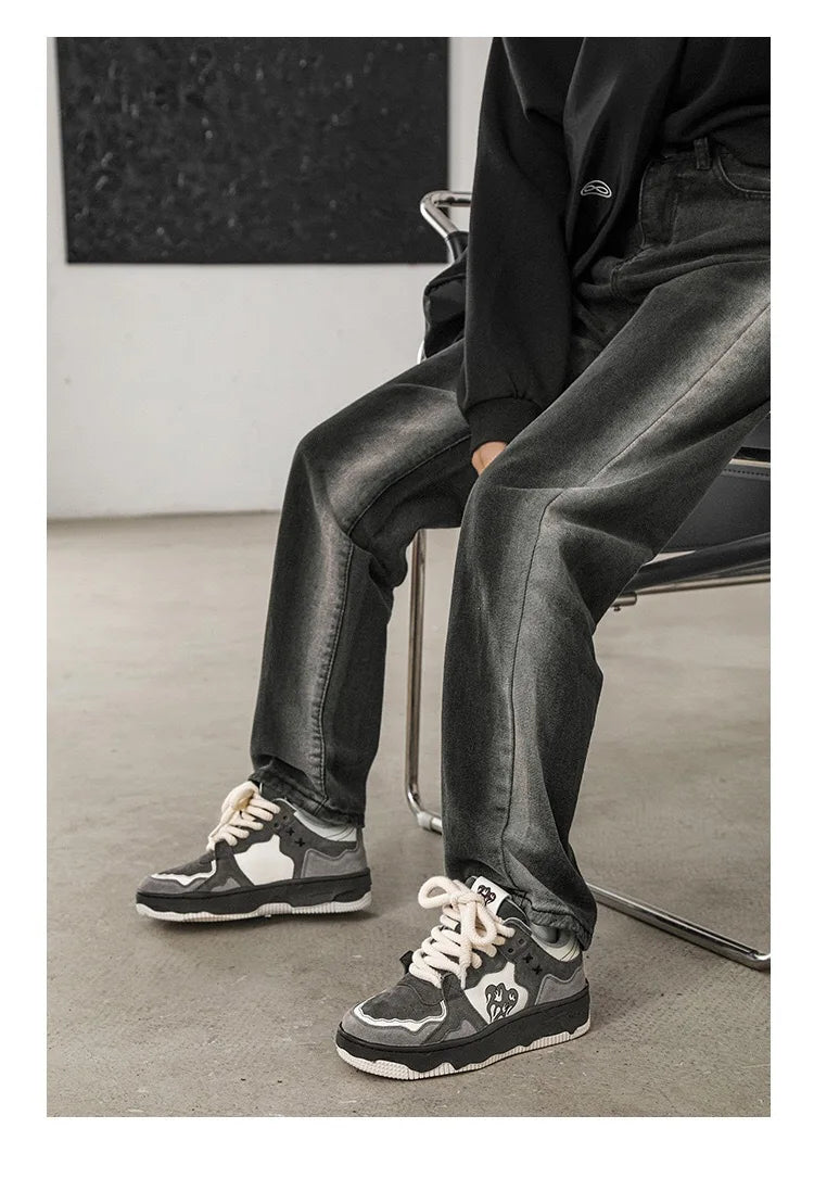 Women Sneakers Fahsion Design Flame Mixed Color Shoes Femme Sports Leisure Versatile Fashion Shoes Retro Trend Shoes Gray Tenis