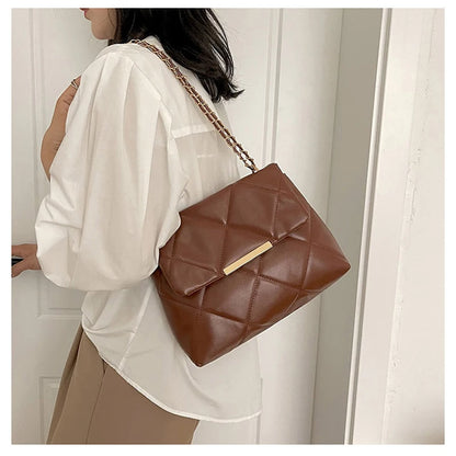 Plaid Thread Women Handbags Lady Underarm Shoulder Bag Large Capacity Commuting Tote Bag PU Leather Chain Strap Crossbody Bag