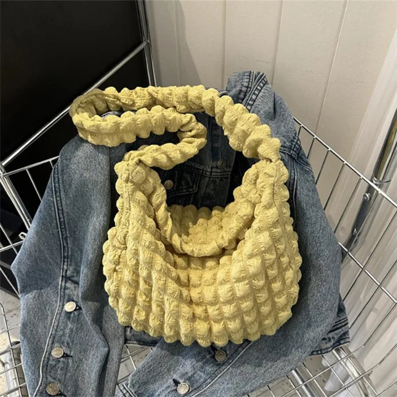 Crossbody Bag With Pleated Design Embroidered Plaid Shoulder Bag Underarm Bags Simple Large Capacity Quilted Tote Bags For Women