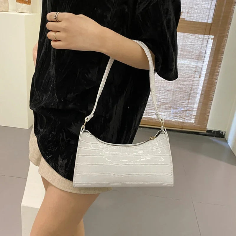 Fashion PU Leather Bags for Women Alligator Pattern Armpit Handbag Female Small Underarm Messenger Bag and Purse Designer Bag