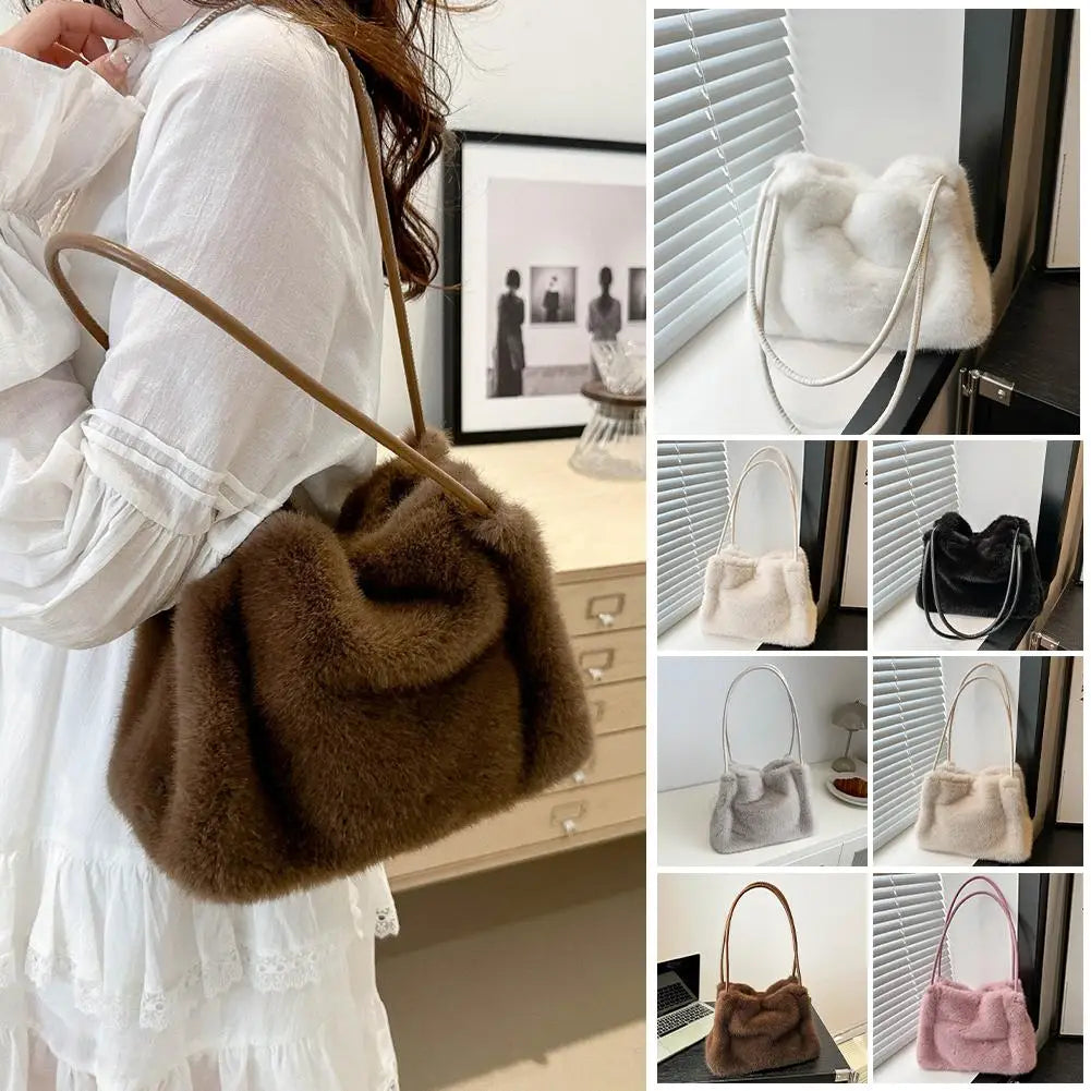 Handbag Faux Mink Plush Women's Bag Large Capacity Shoulder Bag Fall