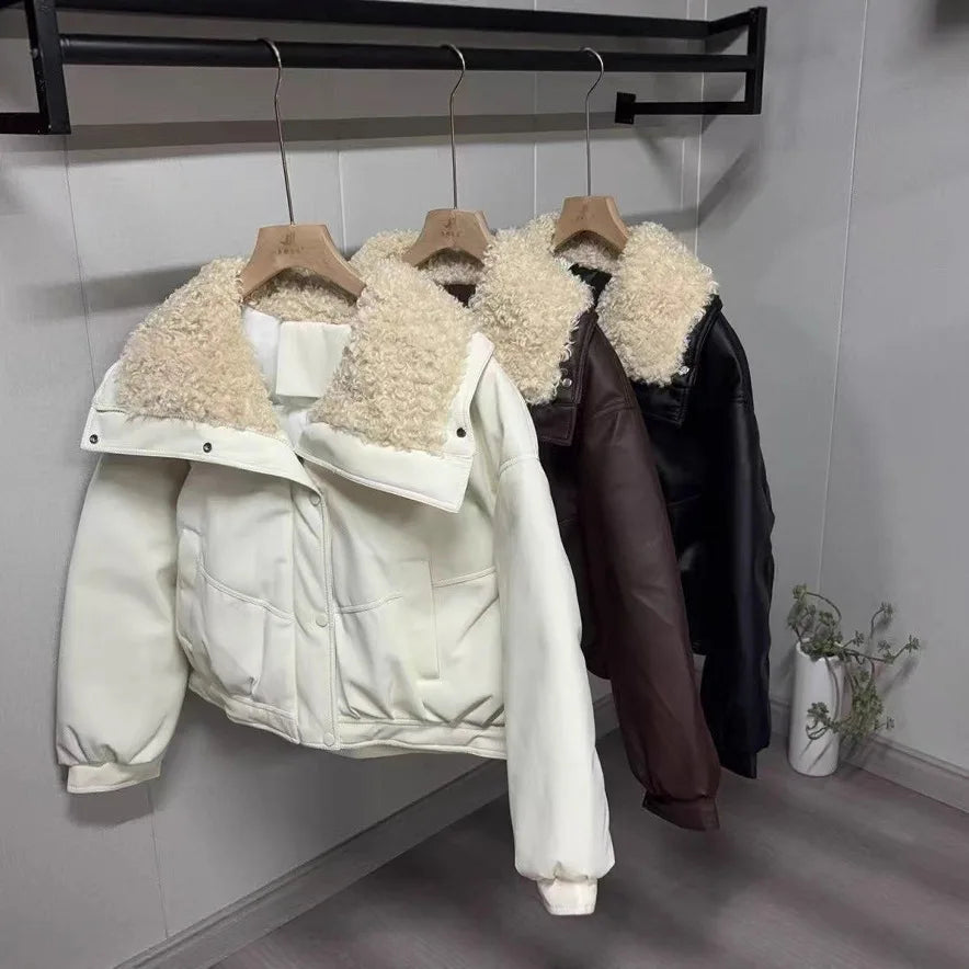 Winter Vintage New Fashion American European Women's Turn-down Collar Long Sleeve Casual Trendy Loose Quilted Coats Female Tops