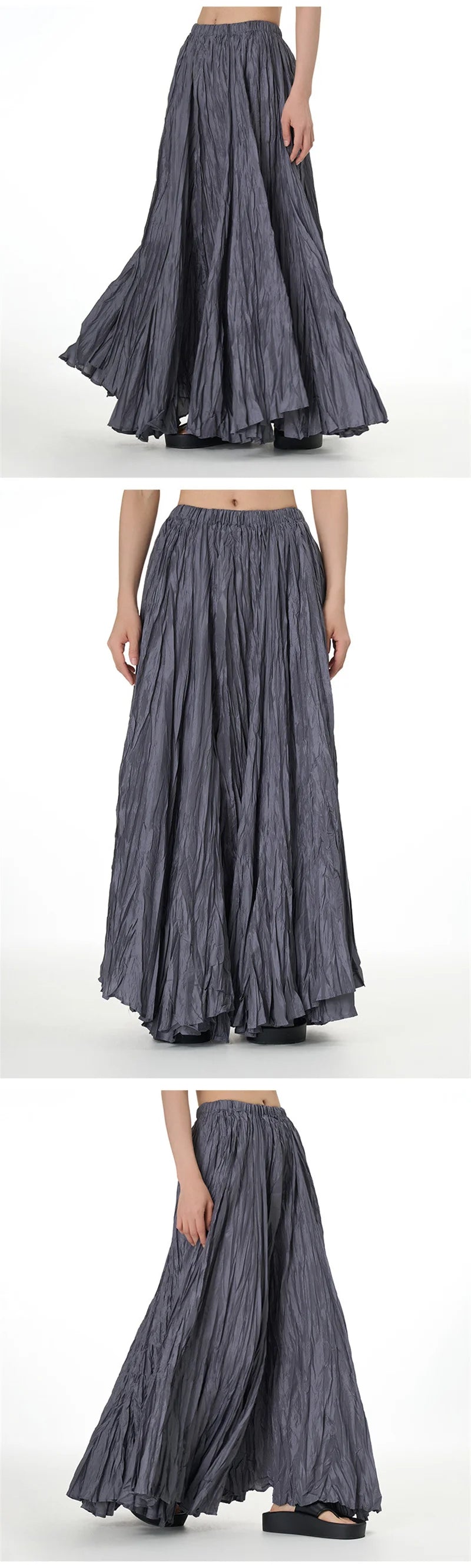 Elegant Drape Crumpled Skirts Women Summer Elastic Waist Big-Hem Long Skirts Large Size Loose Umbrella Skirts Female Streetwear