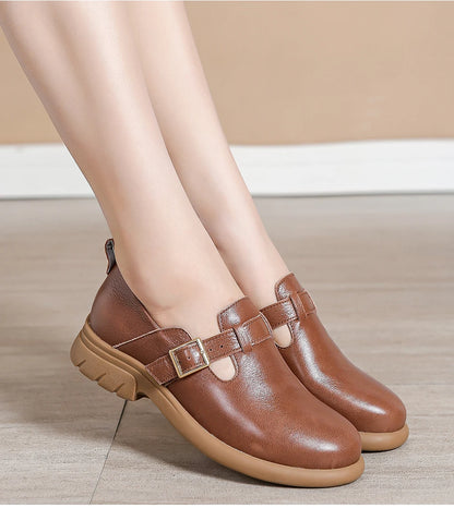 Loafers Women Spring Deep Single Shoes One Step Off Casual Shoes Leather Small Shoes British Style Platform Shoes Step-in