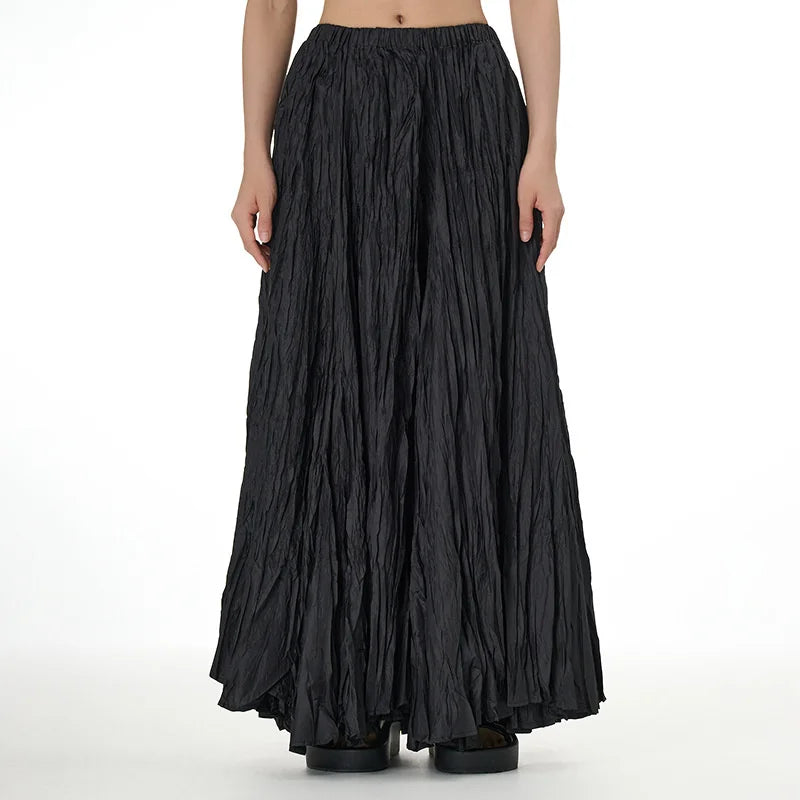 Elegant Drape Crumpled Skirts Women Summer Elastic Waist Big-Hem Long Skirts Large Size Loose Umbrella Skirts Female Streetwear