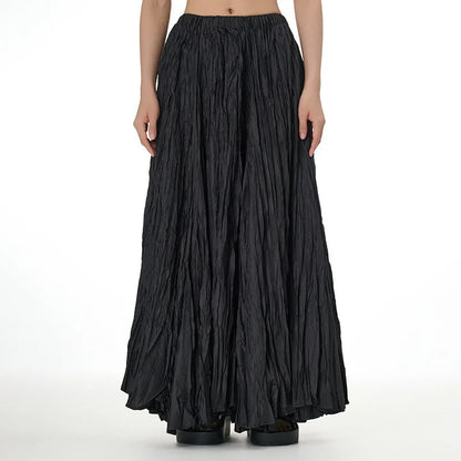 Elegant Drape Crumpled Skirts Women Summer Elastic Waist Big-Hem Long Skirts Large Size Loose Umbrella Skirts Female Streetwear