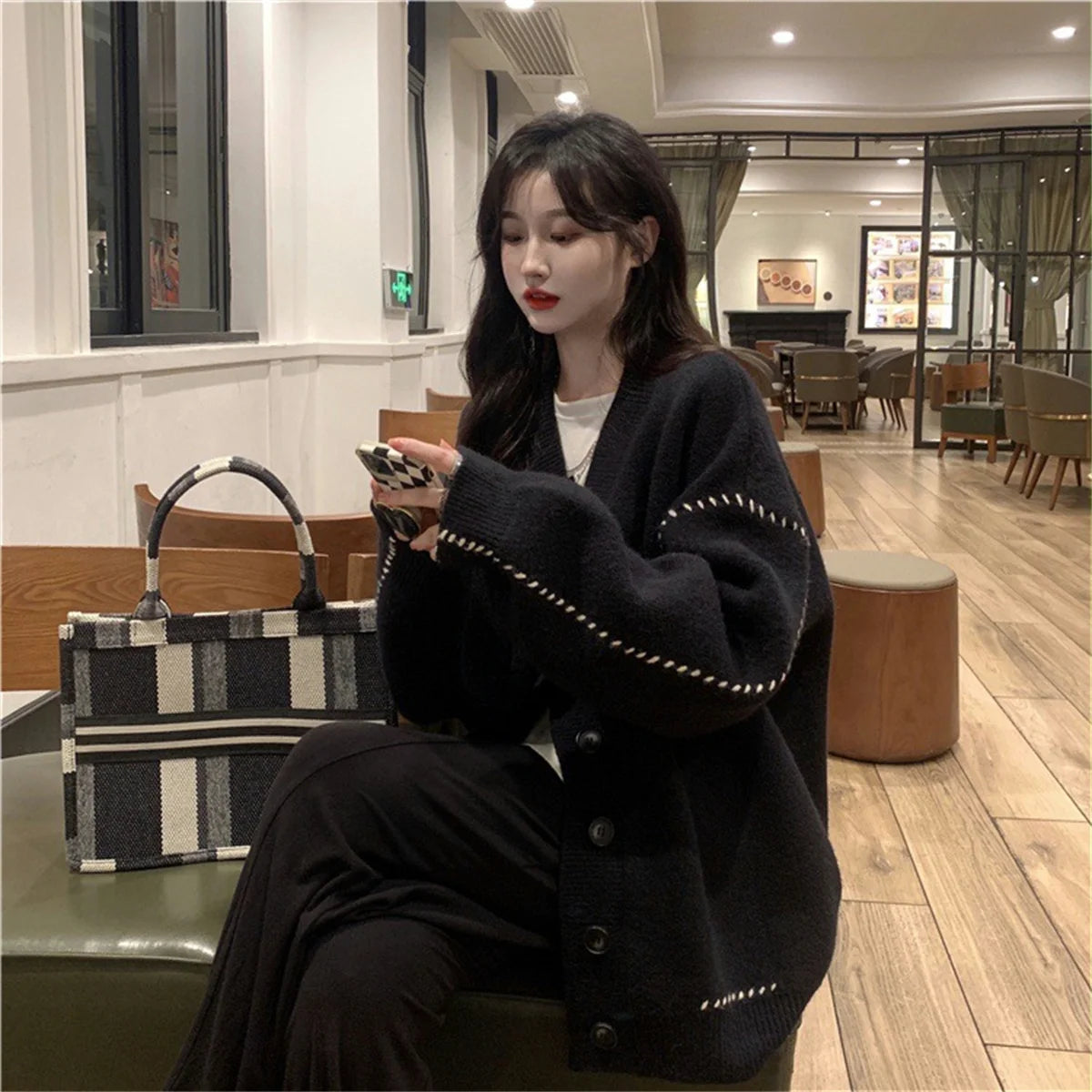 Women Elegant Knitted Fashion Cardigan Autumn Winter Long Sleeve Single Breasted Coats Female Casual Chic Outwear Street Clothes