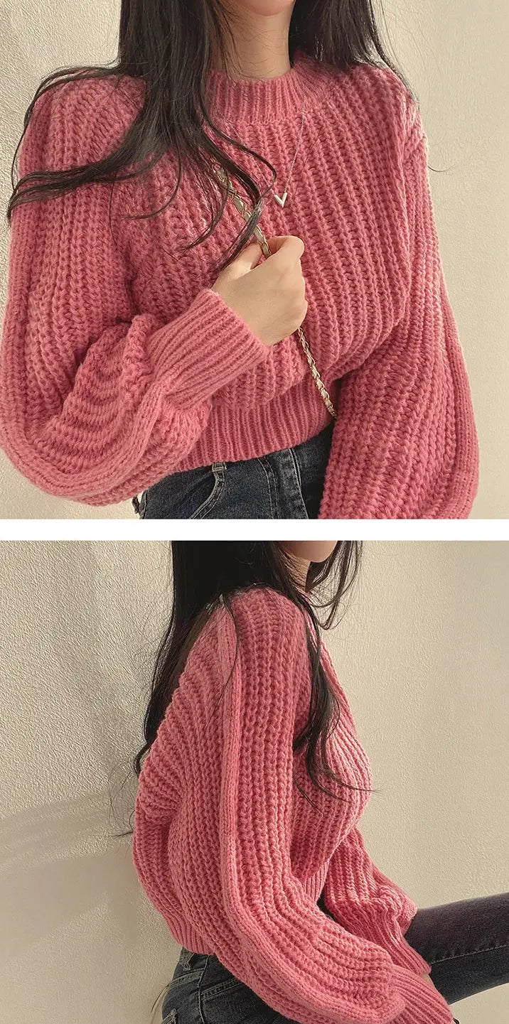 Loose Vintage Harajuku Lantern Long Sleeve Women Sweater Autumn Winter Knitwear Soft Warm Tops Chic Solid Femme Sweater