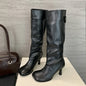 Autumn Winter Cosy Button Woman Knee-High Modern Boots Fashion Round Toe Thin Heels Ladies Long Booties Party Shoes