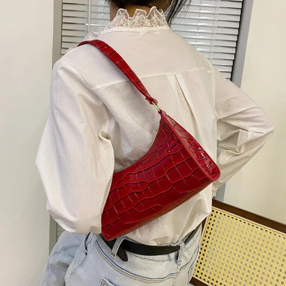 Fashion PU Leather Bags for Women Alligator Pattern Armpit Handbag Female Small Underarm Messenger Bag and Purse Designer Bag