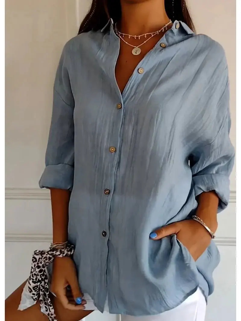 Shirt Women's Lapel Long Sleeve Solid Color Casual Single Breasted New Fashion Brown Black White Shirt Tops Blouses for Female