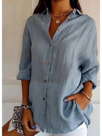 Shirt Women's Lapel Long Sleeve Solid Color Casual Single Breasted New Fashion Brown Black White Shirt Tops Blouses for Female