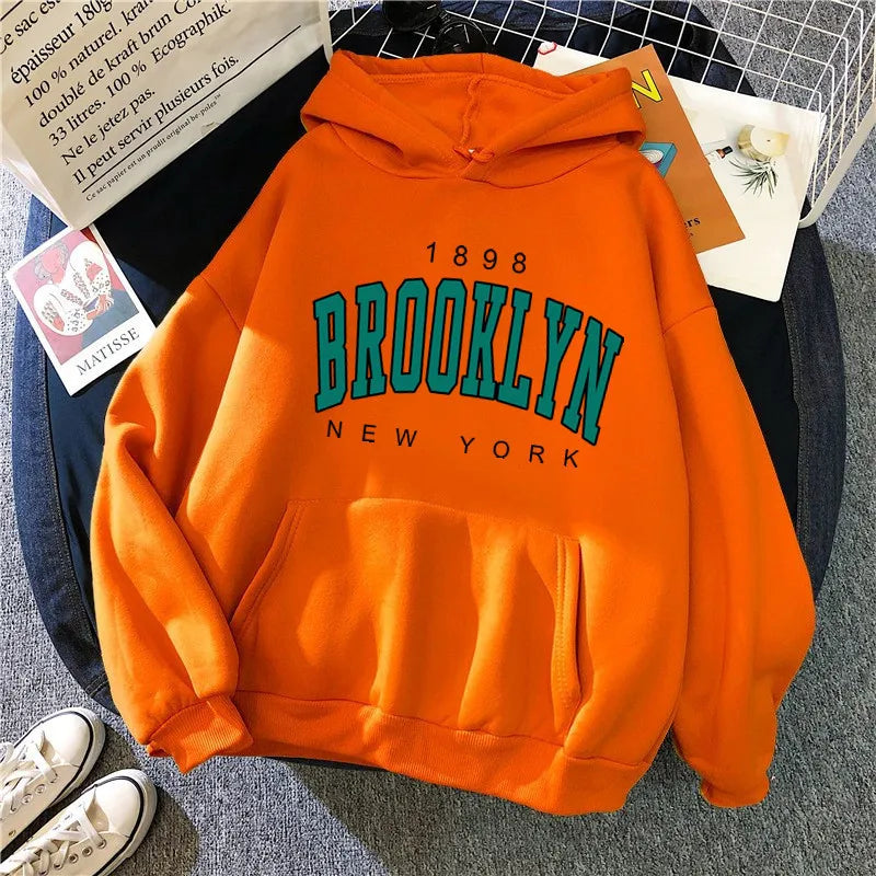 Spring and Autumn Winter New Fleece Loose Women's Hoodie Hot Selling Brooklyn Printed Couple Hoodie Sweatshirt Coat