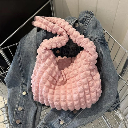 Crossbody Bag With Pleated Design Embroidered Plaid Shoulder Bag Underarm Bags Simple Large Capacity Quilted Tote Bags For Women