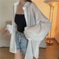 Oversized Shirt for Women Black White Thin Chiffon Collared Long Sleeve Button-Up Shirt Blouse Female Teen-girl Beach Cover Up