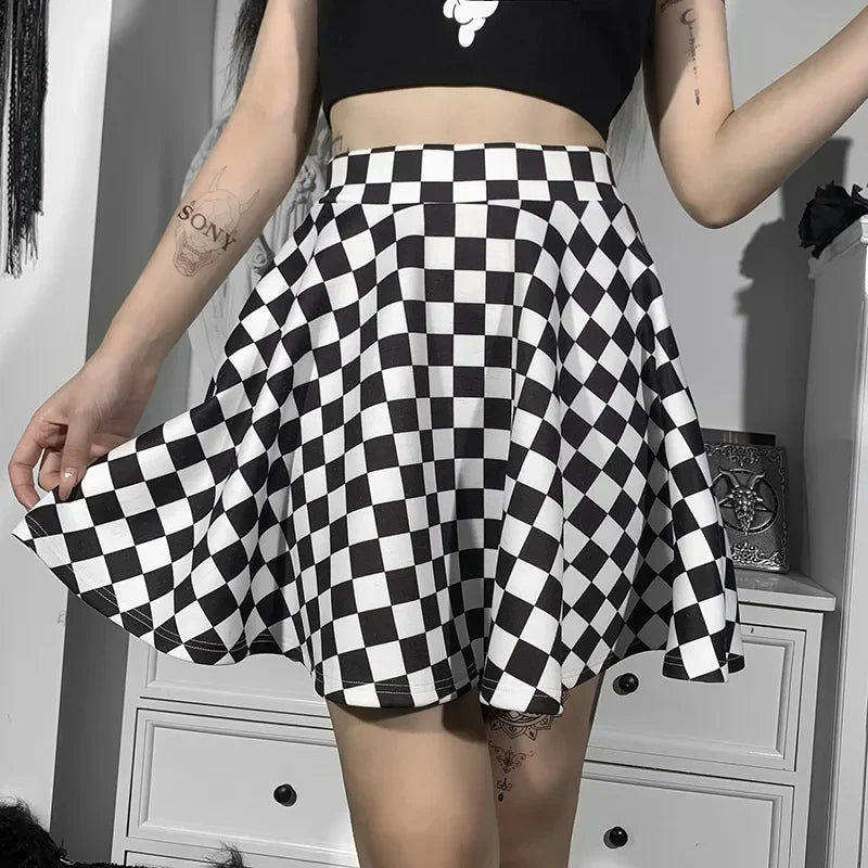 Harajuku Punk Gothic Skirt Women Y2k E-girl Emo Alt Retro Plaid Patchwork High Waist Skirt Mall Goth Aesthteic Clubwear