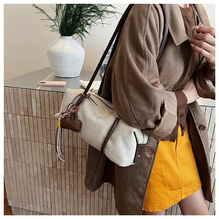 Stylish Design Exquisite Faux Suede Square Shoulder Bags Solid Zipper Personality 2025 Autumn & Winter New Armpit Bags for Women
