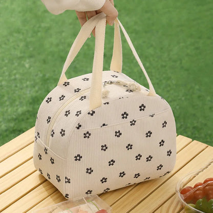 Corduroy Lunch Bag Thermal Insulation Lunch Box Storage Handbag Multifunctional