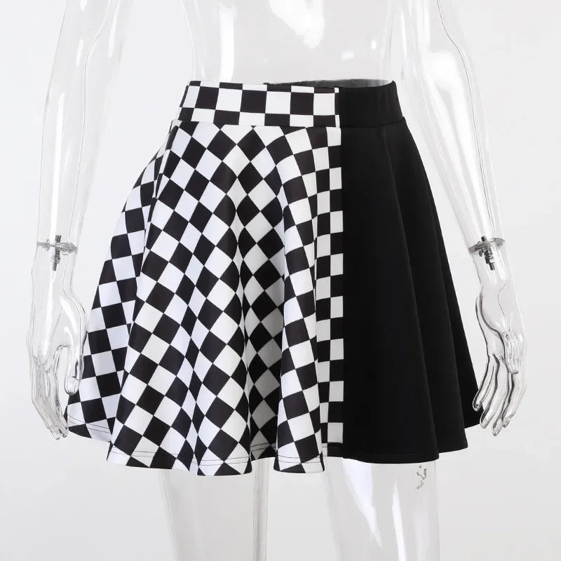 Harajuku Punk Gothic Skirt Women Y2k E-girl Emo Alt Retro Plaid Patchwork High Waist Skirt Mall Goth Aesthteic Clubwear