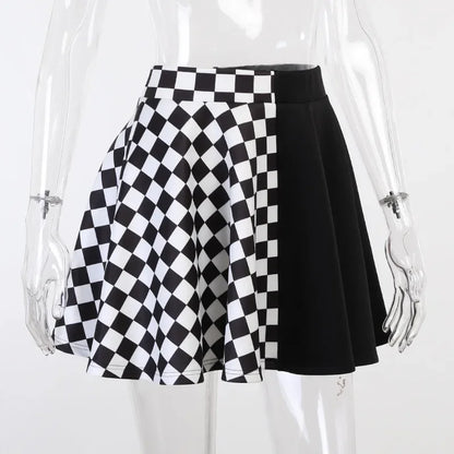 Harajuku Punk Gothic Skirt Women Y2k E-girl Emo Alt Retro Plaid Patchwork High Waist Skirt Mall Goth Aesthteic Clubwear
