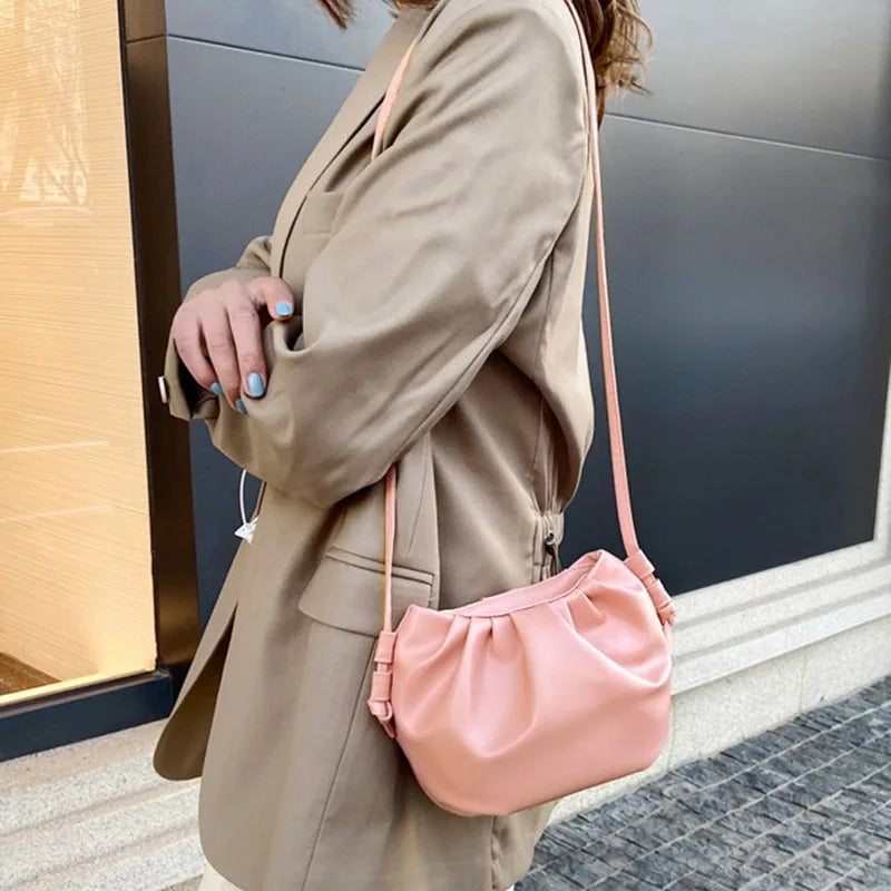 Fashion Women Shoulder Bag New Arrival Crossbody Bag Female Solid Color Pleated Design Ladies Bag Mini Zipper Cloud Bag For Girl