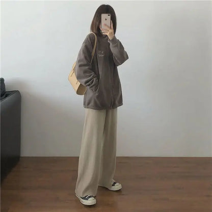 Autumn Winter Fleece Zipper Sweatshirt Jacket Women Clothing Embroidery Coats Warm Long Sleeve Cardigan Sport Outdoor Sweatshirt