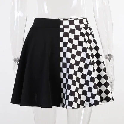 Harajuku Punk Gothic Skirt Women Y2k E-girl Emo Alt Retro Plaid Patchwork High Waist Skirt Mall Goth Aesthteic Clubwear