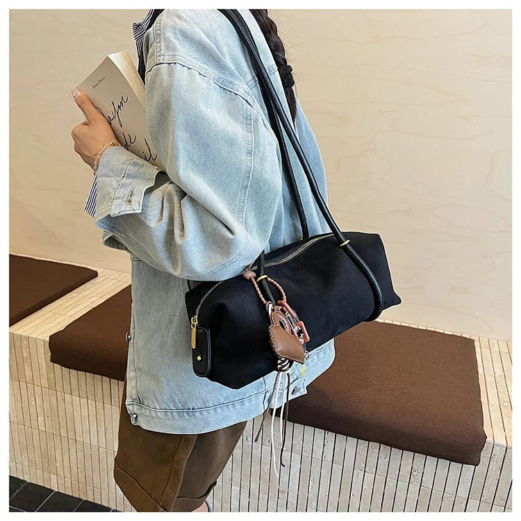 Stylish Design Exquisite Faux Suede Square Shoulder Bags Solid Zipper Personality 2025 Autumn & Winter New Armpit Bags for Women
