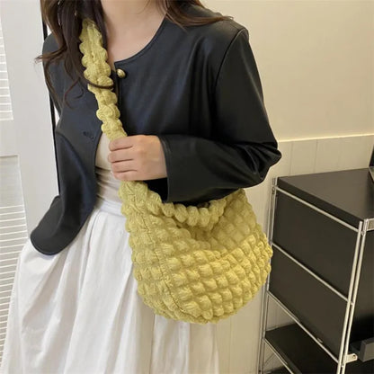Crossbody Bag With Pleated Design Embroidered Plaid Shoulder Bag Underarm Bags Simple Large Capacity Quilted Tote Bags For Women