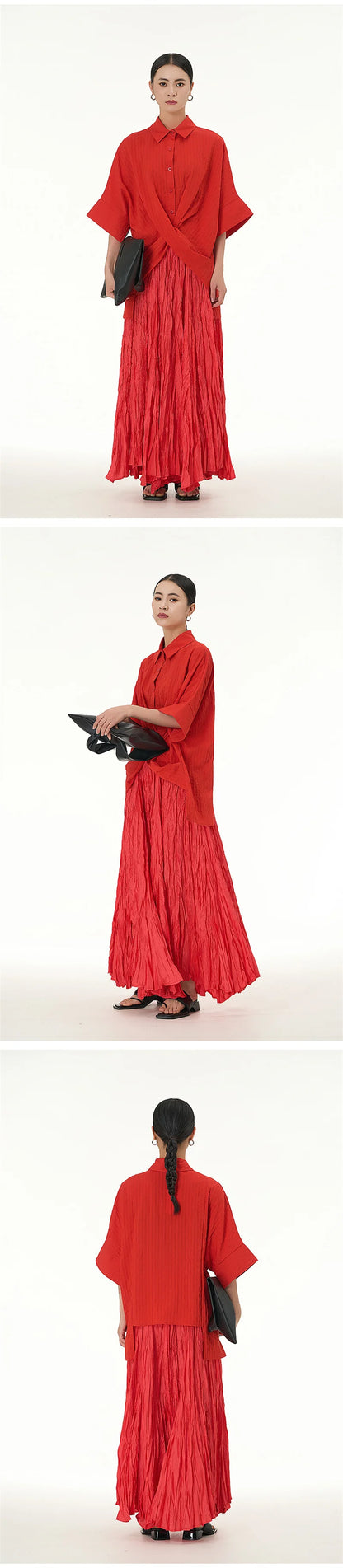 Elegant Drape Crumpled Skirts Women Summer Elastic Waist Big-Hem Long Skirts Large Size Loose Umbrella Skirts Female Streetwear