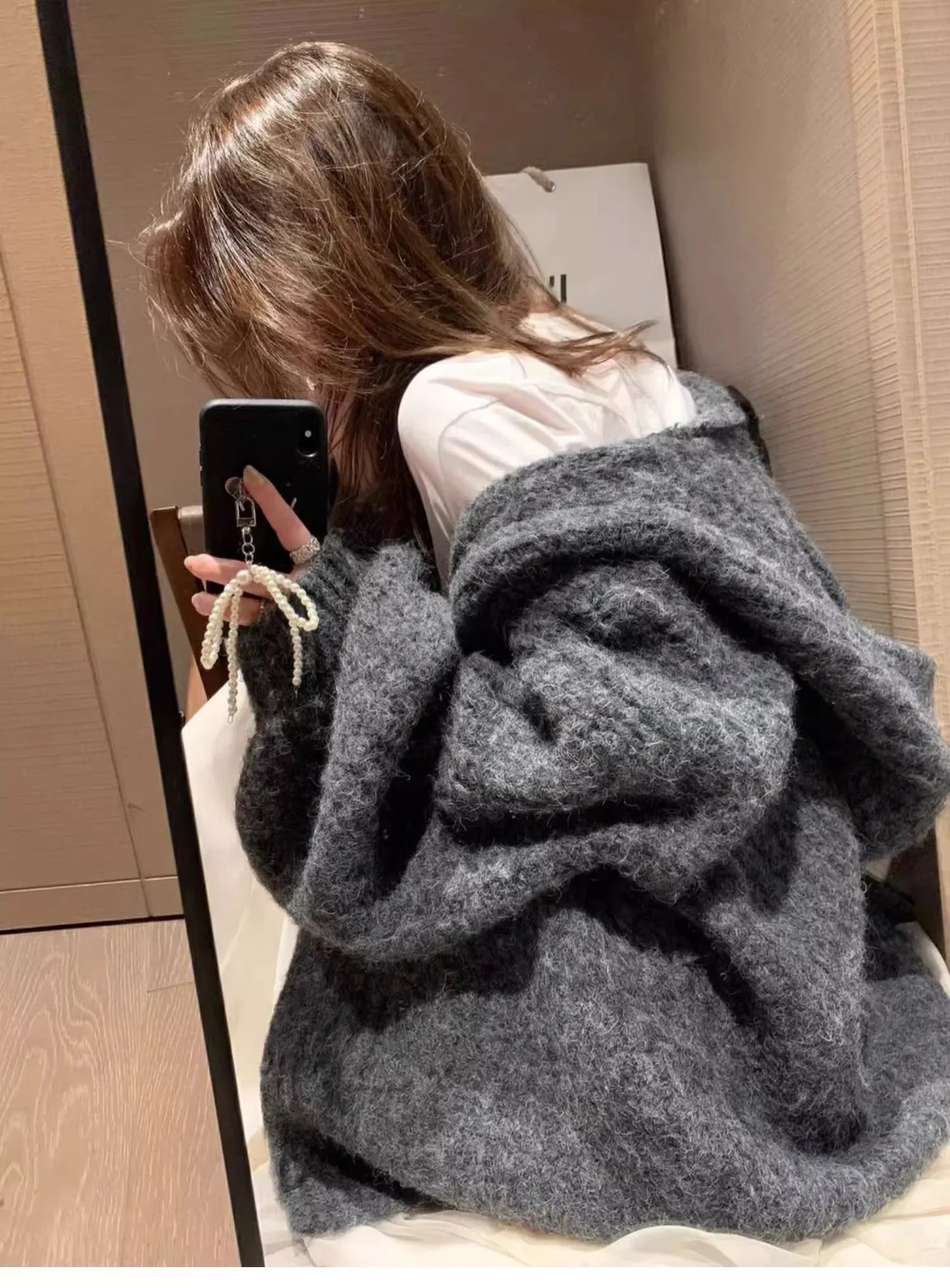 Winter Women Long Sleeve Loose Hooded Loose Knitted Coat Autumn Fashion Solid Color Sweater Elegant Casual Cardigan Knitwear