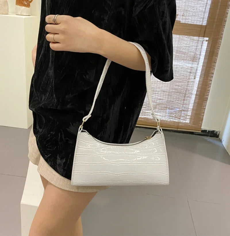 Fashion PU Leather Bags for Women Alligator Pattern Armpit Handbag Female Small Underarm Messenger Bag and Purse Designer Bag
