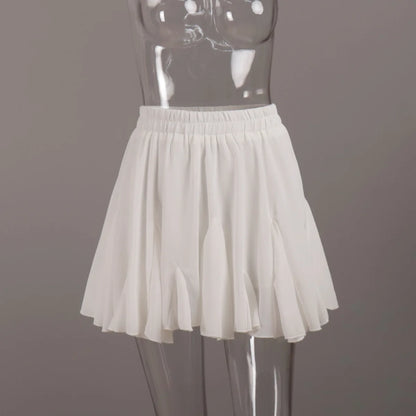 Talenza Women's White Mini Skirt A Line High Waist Sexy Cute Ruffle Retro Tennis Skirt Black Elastic Waist Short Skirt Summer