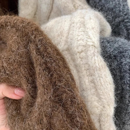 HELIAR Women Fall Winter New Casual Loose Knitted Cardigan Retro Solid Double Zipper Turn-down Collar Sweater Thicken Loose Tops