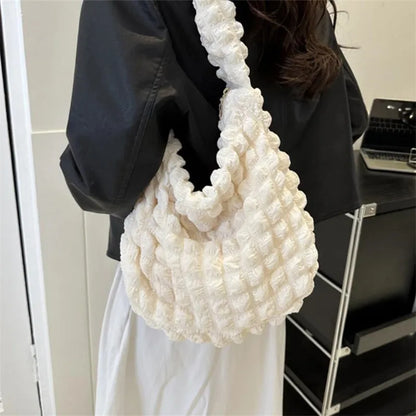 Crossbody Bag With Pleated Design Embroidered Plaid Shoulder Bag Underarm Bags Simple Large Capacity Quilted Tote Bags For Women