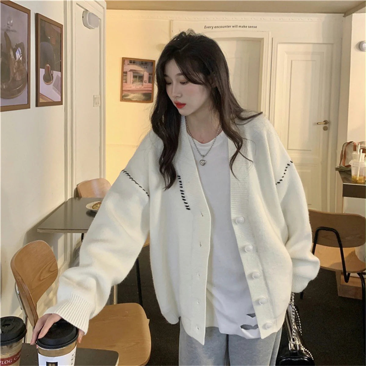Women Elegant Knitted Fashion Cardigan Autumn Winter Long Sleeve Single Breasted Coats Female Casual Chic Outwear Street Clothes