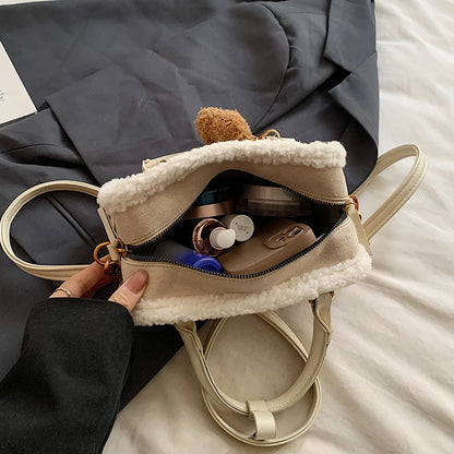 2024 Winter Lamb Woolen Handbag Women's Bag Designer Plush Handbag Fashion Casual Shoulder Messenger Bag Female Square bolsas