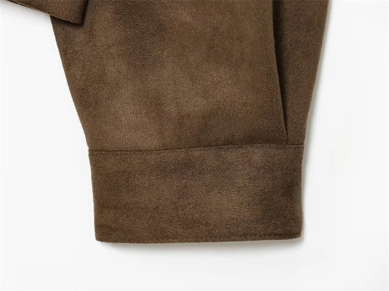 Women's Jacket New Fall 2025 Dark Brown Long Sleeve Bomber Jacket Pocket Decoration Casual Fashion Simple Personality