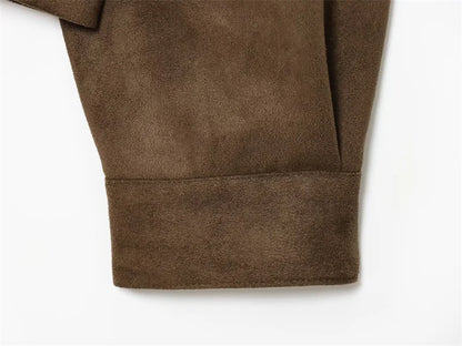 Women's Jacket New Fall 2025 Dark Brown Long Sleeve Bomber Jacket Pocket Decoration Casual Fashion Simple Personality