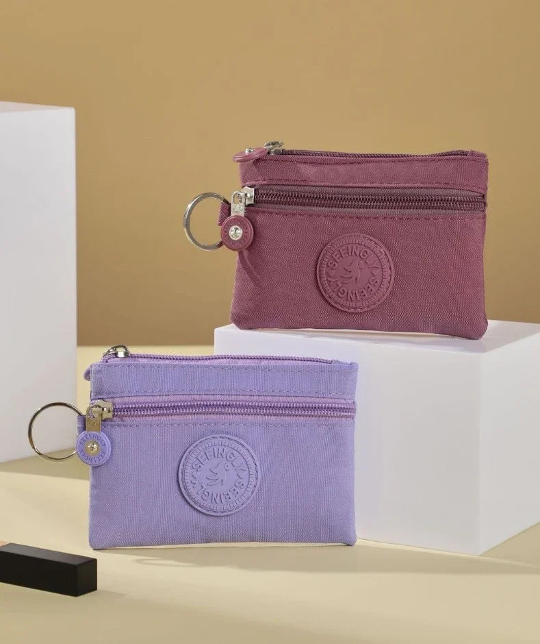 Nylon Solid Color Long Short Bank ID Credit Card Wallet Coin Keys Bags Purse Earphone Storage Bag Purse Pouch Double Zipper