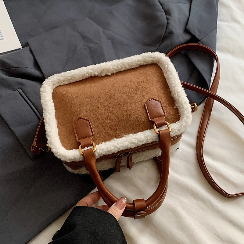 2024 Winter Lamb Woolen Handbag Women's Bag Designer Plush Handbag Fashion Casual Shoulder Messenger Bag Female Square bolsas