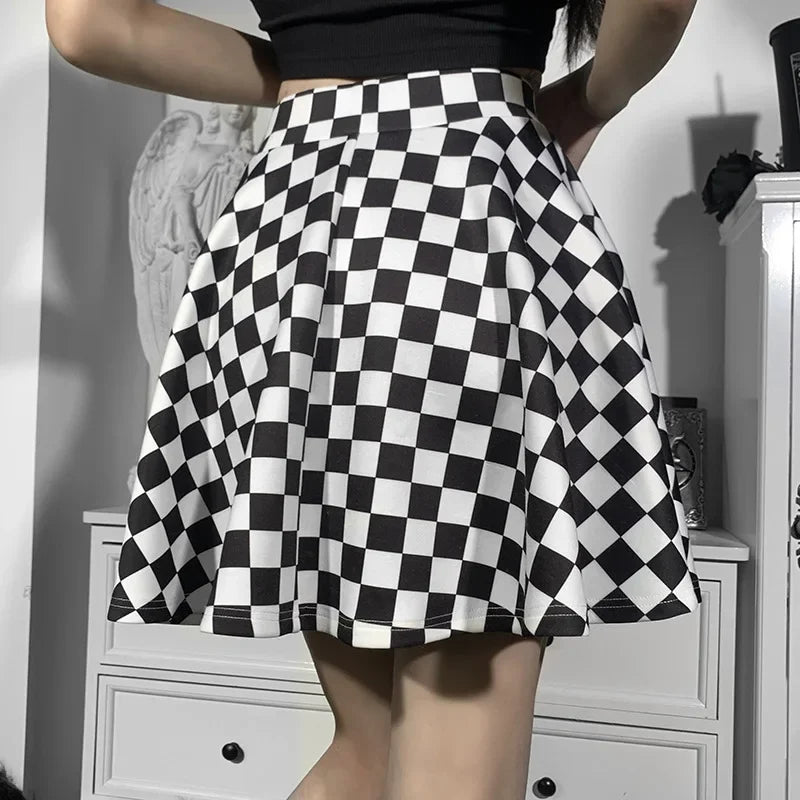 Harajuku Punk Gothic Skirt Women Y2k E-girl Emo Alt Retro Plaid Patchwork High Waist Skirt Mall Goth Aesthteic Clubwear